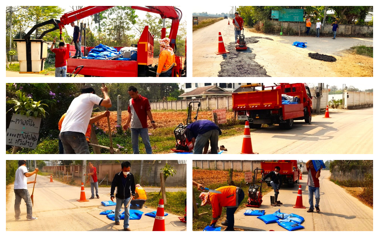 งานกองช่าง ร่วมกับงานบรรเทาสาธารณภัย ดำเนินการซ่อมถนนบ้านหัวฝาย หมู่ที่ 1 ในเขตรับผิดชอบองค์การบริหารส่วนตำบลรอบเวียง