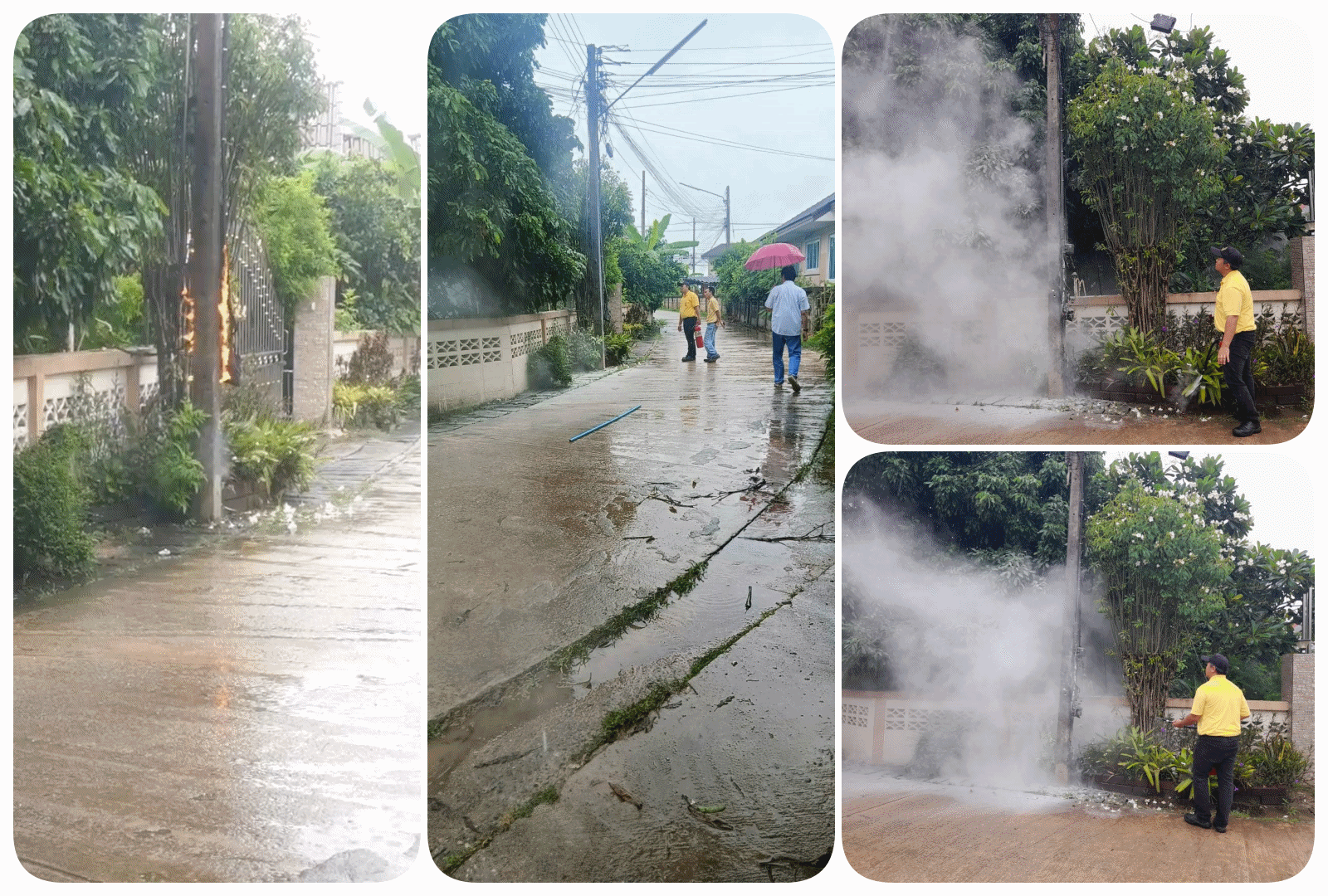 งานป้องกันฯ ออกดับไฟเกิดเพลิงไหม้เสาไฟฟ้า เนื่องจากไฟฟ้าลัดวงจร