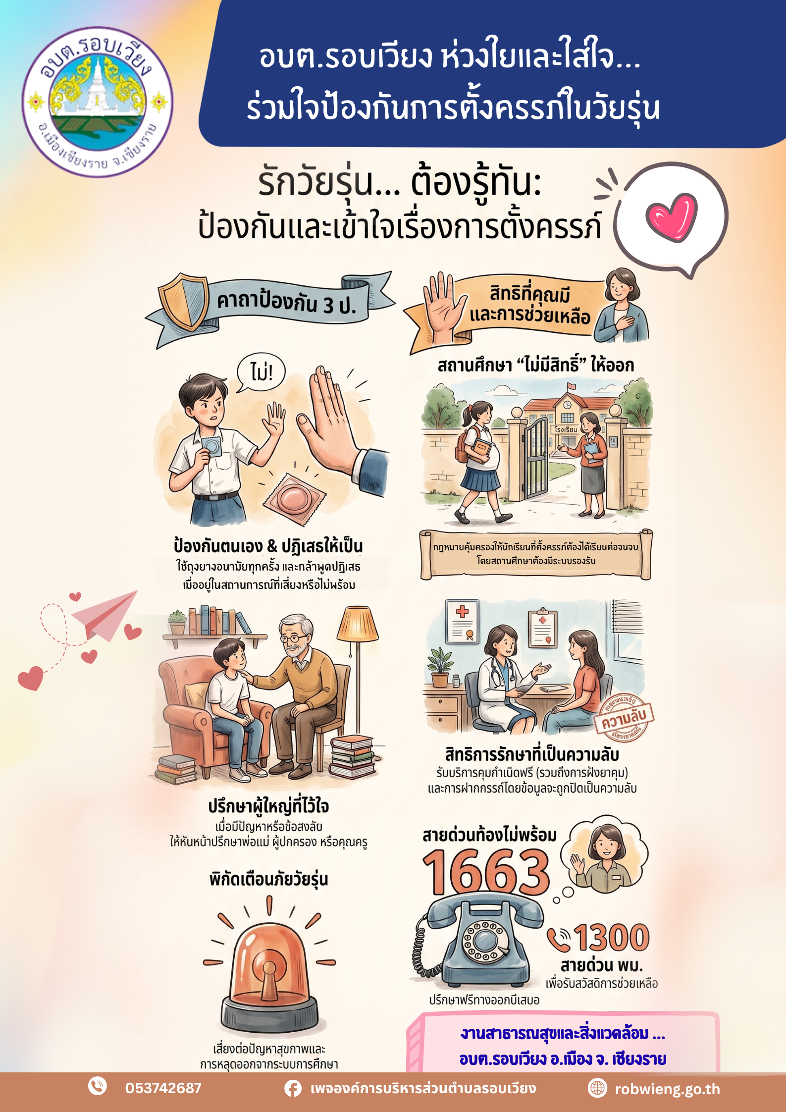 อบต.รอบเวียง ห่วงใยและใส่ใจ ชวนทุกคนมาร่วมกันสร้างเกราะป้องกันเรื่องการตั้งครรภ์ก่อนวัยอันควร