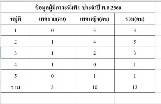 ข้อมูลผู้สูงอายุที่มีภาวะพึ่งพิง ประจำปี พ.ศ.2566
