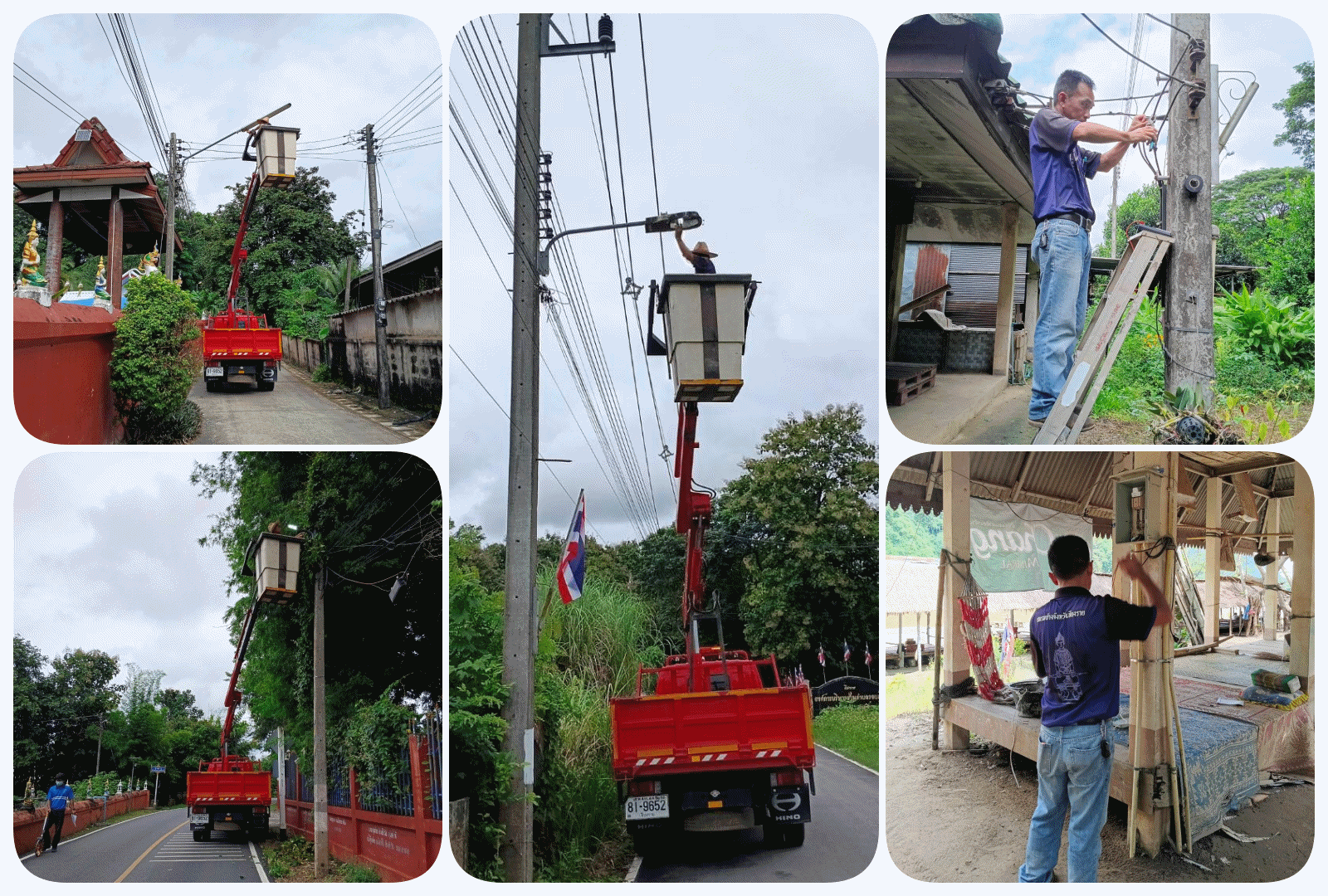 กองช่าง ดำเนินการซ่อมไฟกิ่งบริเวณบ้านป่ายางมนใหม่ หมู่ที่ 5 และหาดเชียงราย