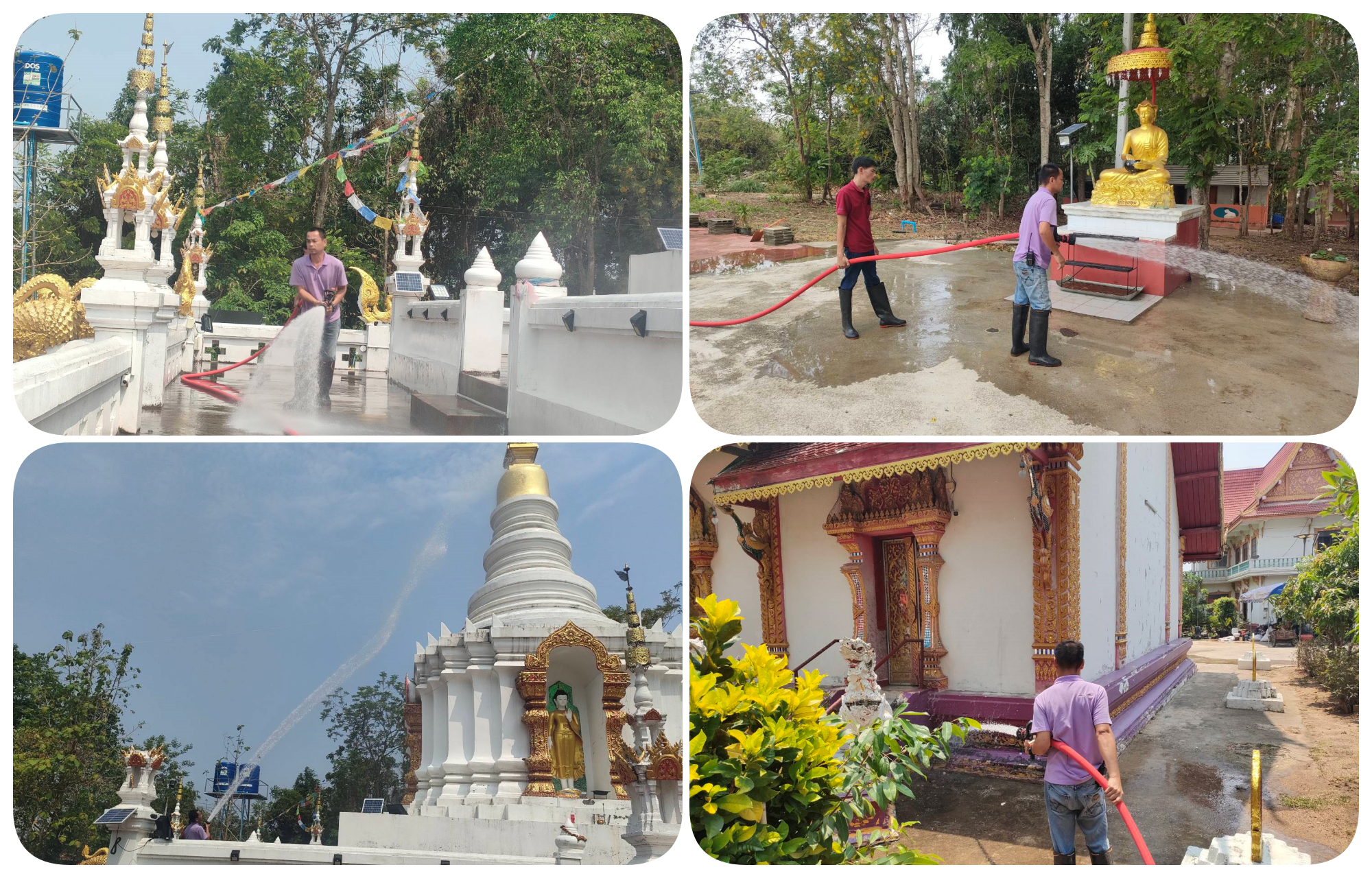 งานป้องกัน และบรรเทาสาธารณภัย  ออกให้บริการรถน้ำอเนกประสงค์เพื่อล้างบริเวณวัดป่ายางมน  และพระธาตุสมปรารถนา  