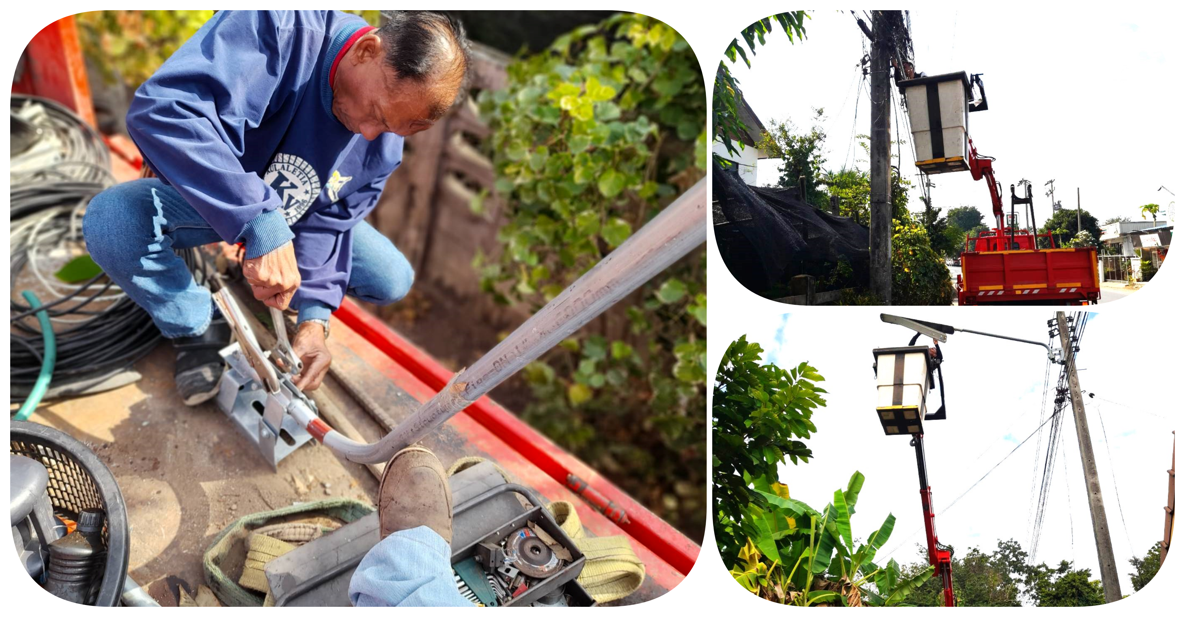 กองช่าง องค์การบริหารส่วนตำบลรอบเวียง  ดำเนินการซ่อมและเพิ่มไฟกิ่ง 