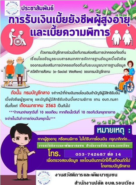 ประชาสัมพันธ์การรับเบี้ยยังชีพผู้สูงอายุและเบี้ยความพิการ